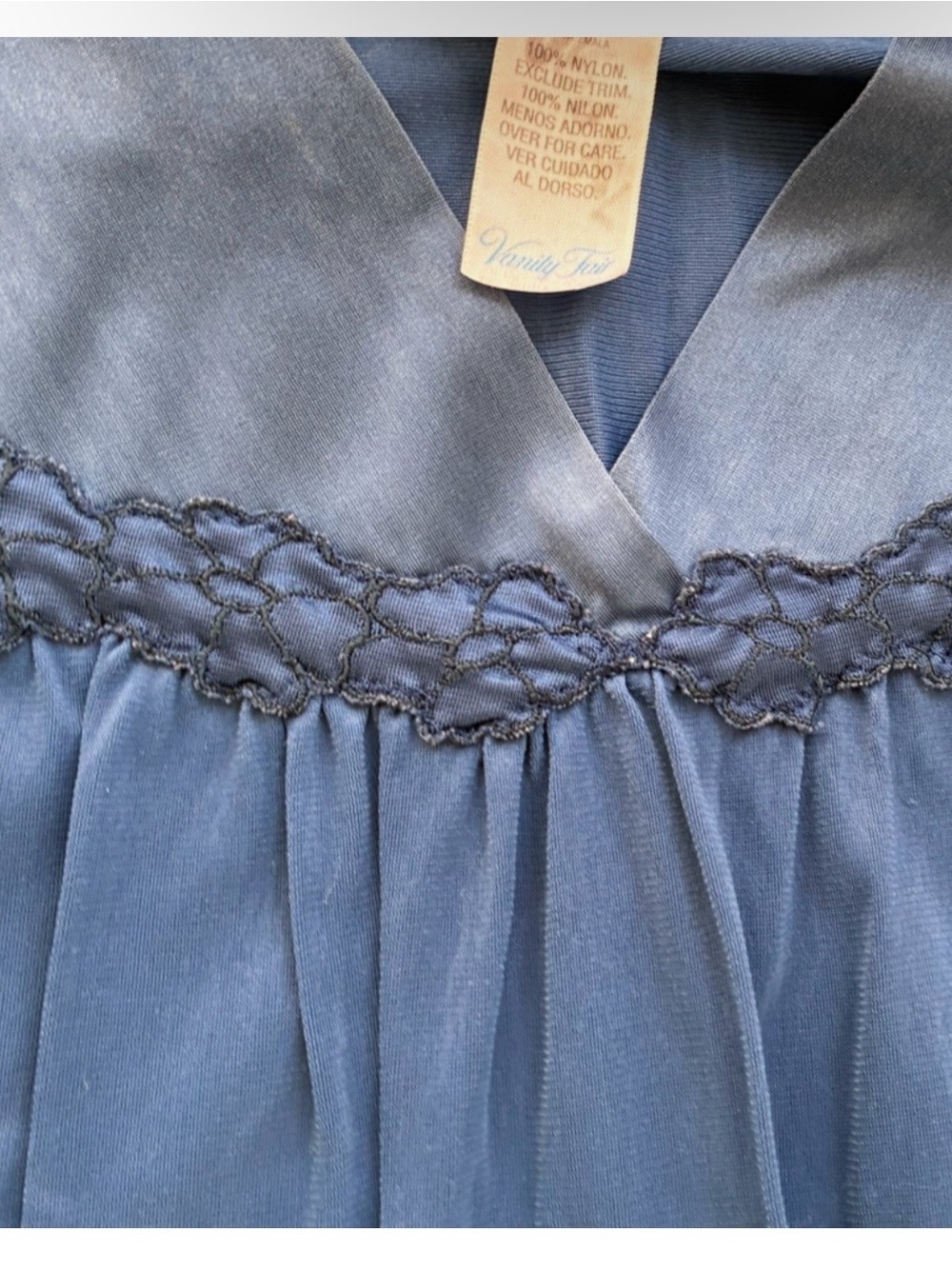 Vanity Fair Navy Sleeveless Nightdress with Embroidered Trim - Picture 2 of 7